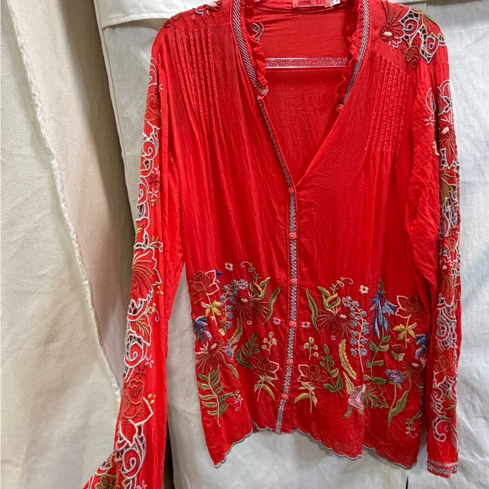 Johnny Was Scarlet Blouse with Ruffle Detail